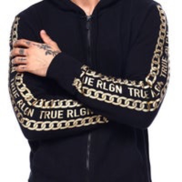 True Religion Gold Chains Black Hoodie 